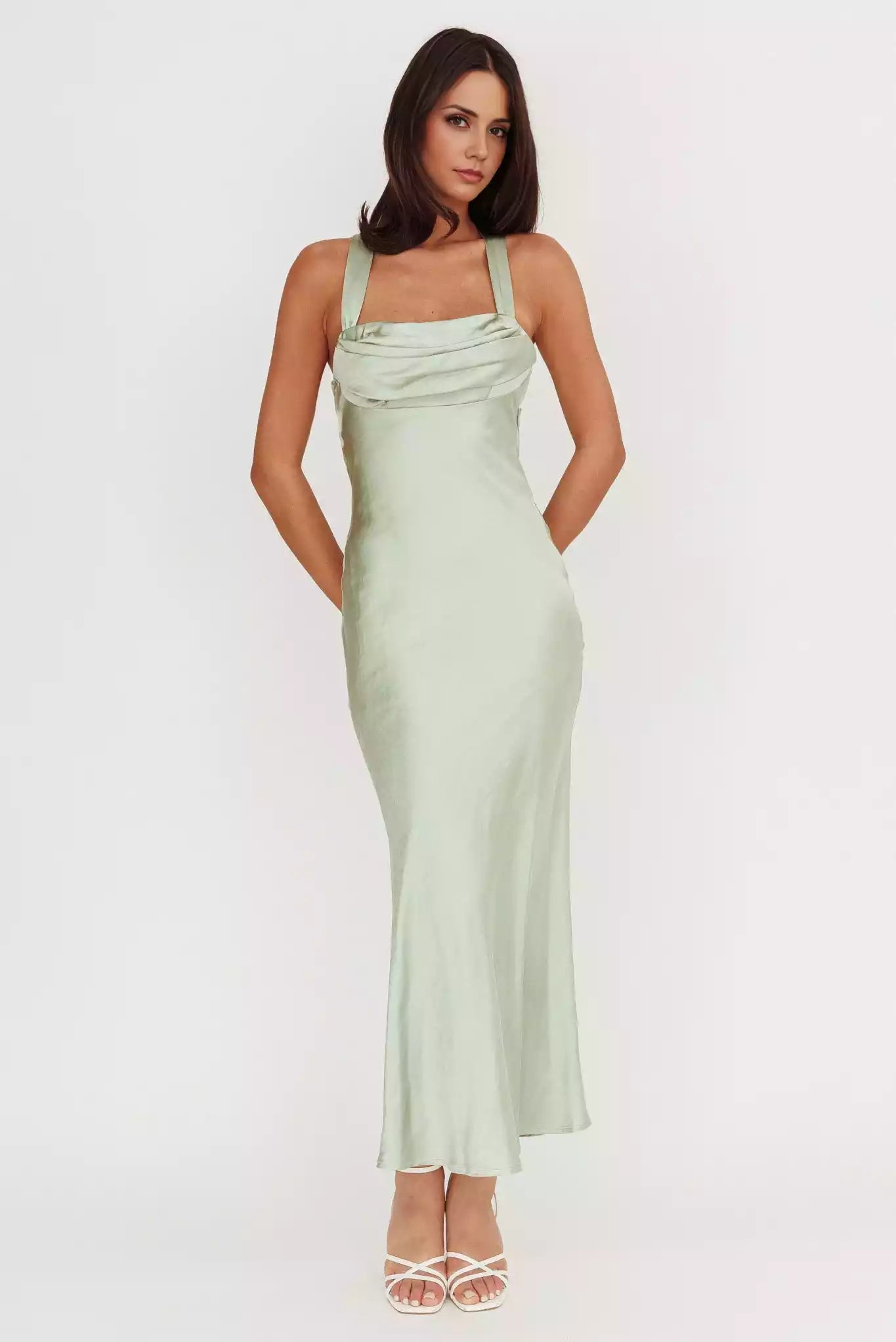Elegant satin extra long cross straps without lining invisible side zipper Bridesmaid Dresses