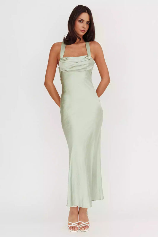 Elegant satin extra long cross straps without lining invisible side zipper Bridesmaid Dresses