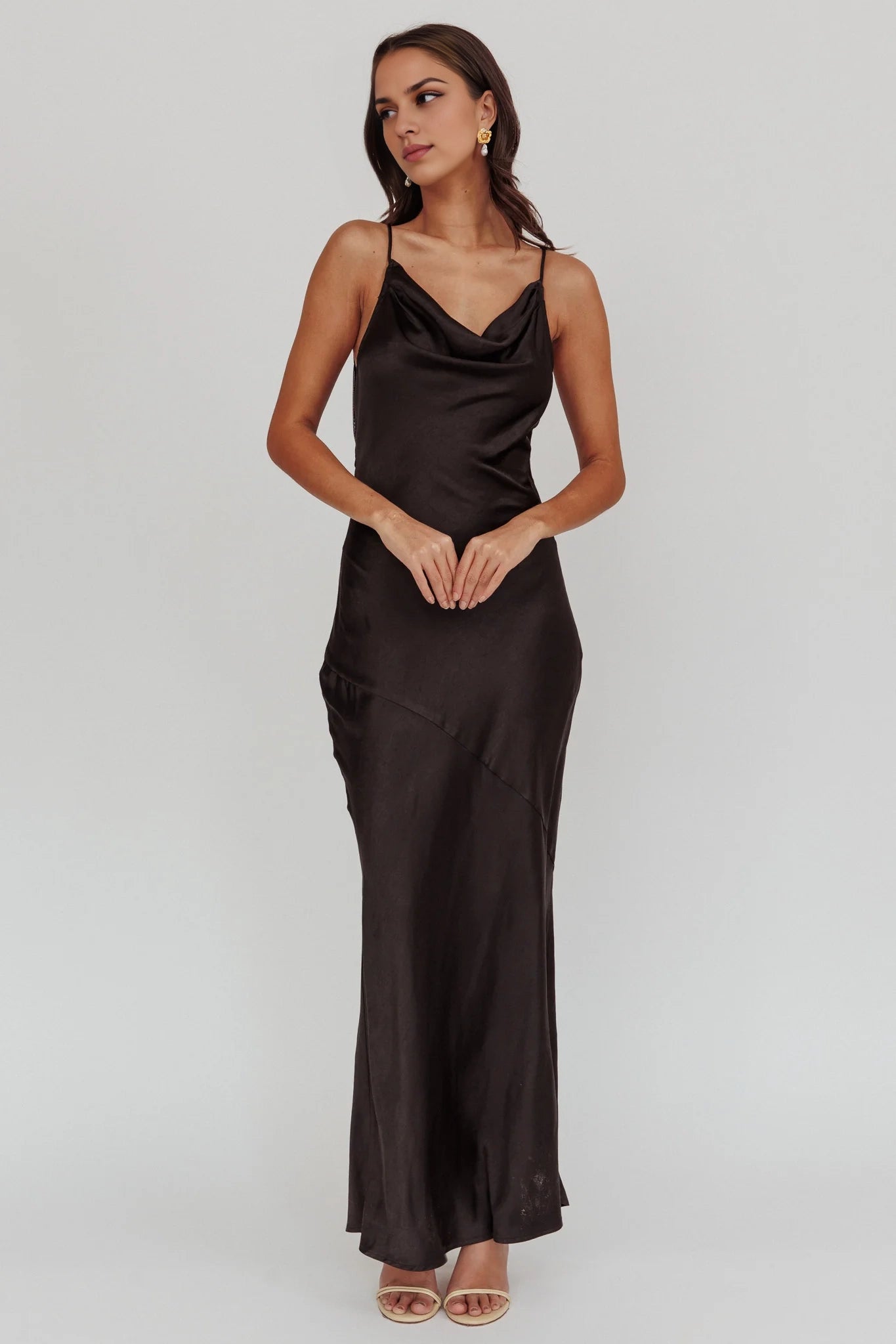 Elegant satin extra long unlined scarf collar with hollowed out mesh back bridesmaid dress