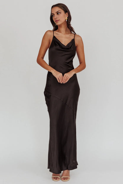 Elegant satin extra long unlined scarf collar with hollowed out mesh back bridesmaid dress