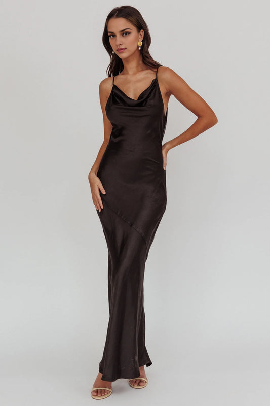 Elegant satin extra long unlined scarf collar with hollowed out mesh back bridesmaid dress