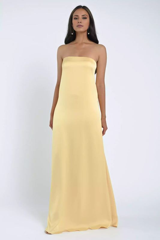 Elegant satin straight tube off shoulder collar with tight silhouette and a back zipper Bridesmaid Dresses
