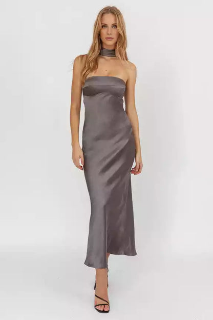 Elegant satin ultra long strapless, unlined, invisible side zipper Bridesmaid Dresses