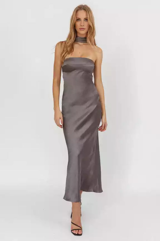 Elegant satin ultra long strapless, unlined, invisible side zipper Bridesmaid Dresses
