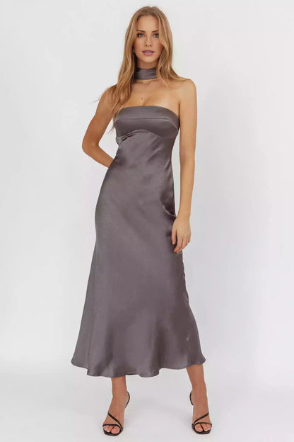 Elegant satin ultra long strapless, unlined, invisible side zipper Bridesmaid Dresses