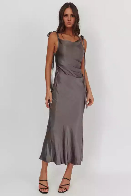 Elegant scarf collar with satin shoulder straps and side zippers Bridesmaid Dresses