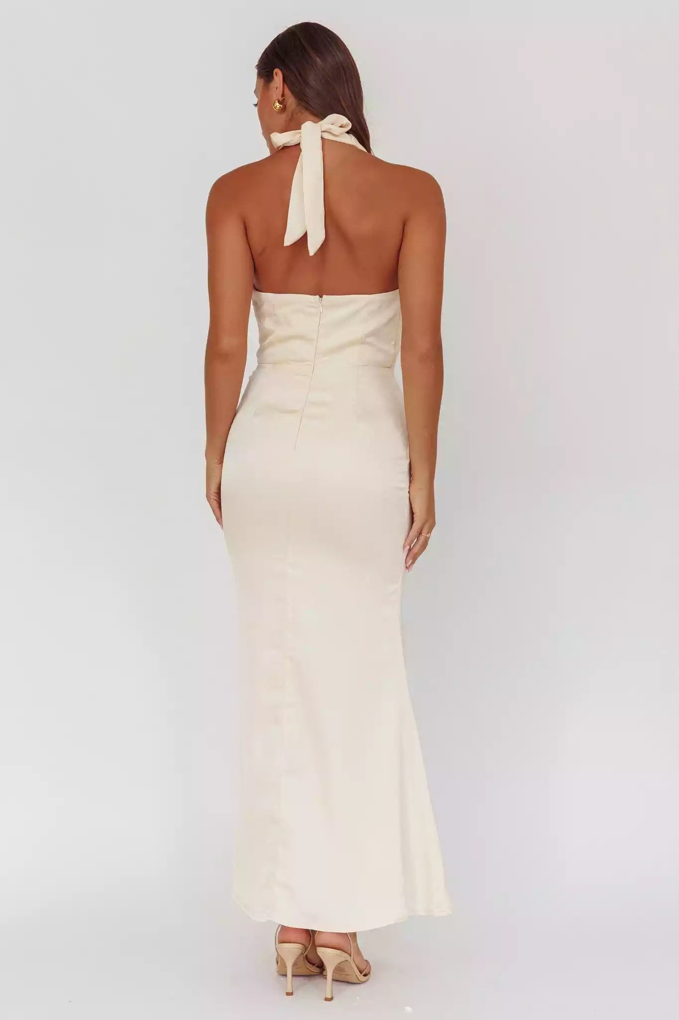 Elegant scarf style backless lining with pleated details and zipper at the back Bridesmaid Dresses