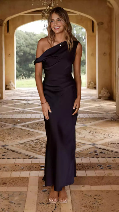 Elegant side folds asymmetrical off shoulder side with hidden zipper for a more elegant Prom Dresses