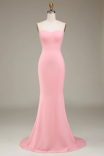 Elegant slim mermaid sweetheart satin long bridesmaid dress