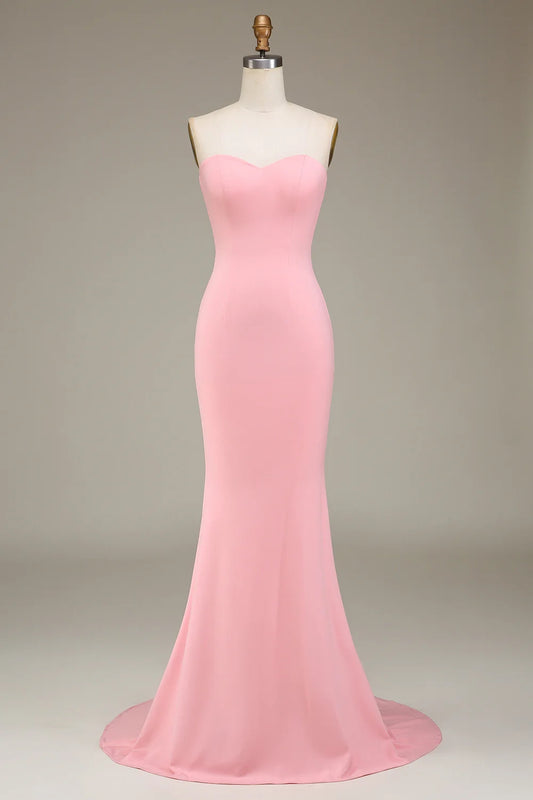 Elegant slim mermaid sweetheart satin long bridesmaid dress