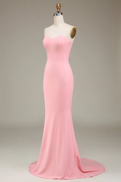 Elegant slim mermaid sweetheart satin long bridesmaid dress
