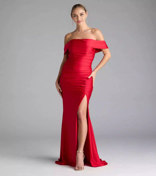 Elegant smooth knit elastic knit back zipper with high slit mermaid Prom Dresses