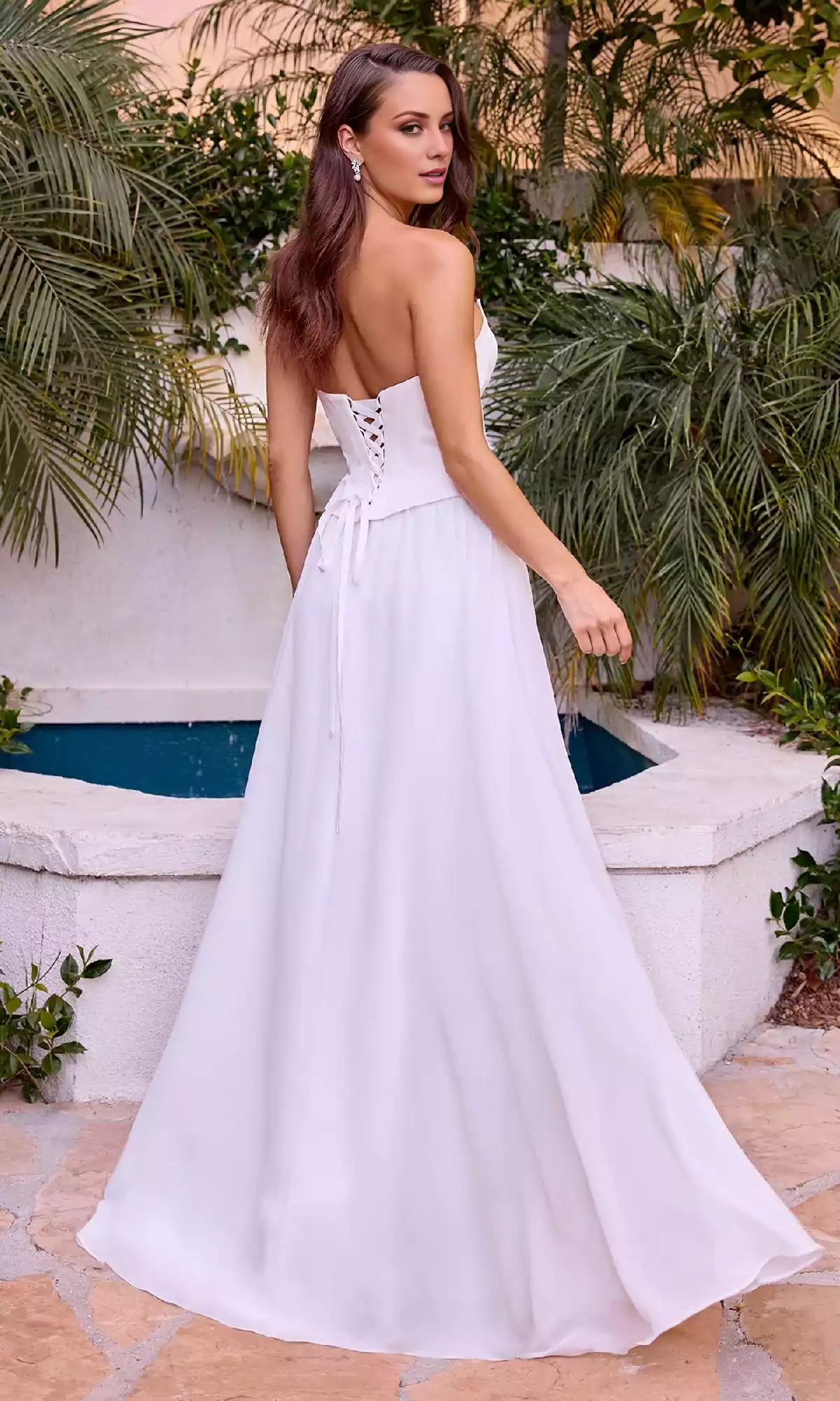 Elegant strapless long corset with adjustable lace up A-line skirt Prom Dresses