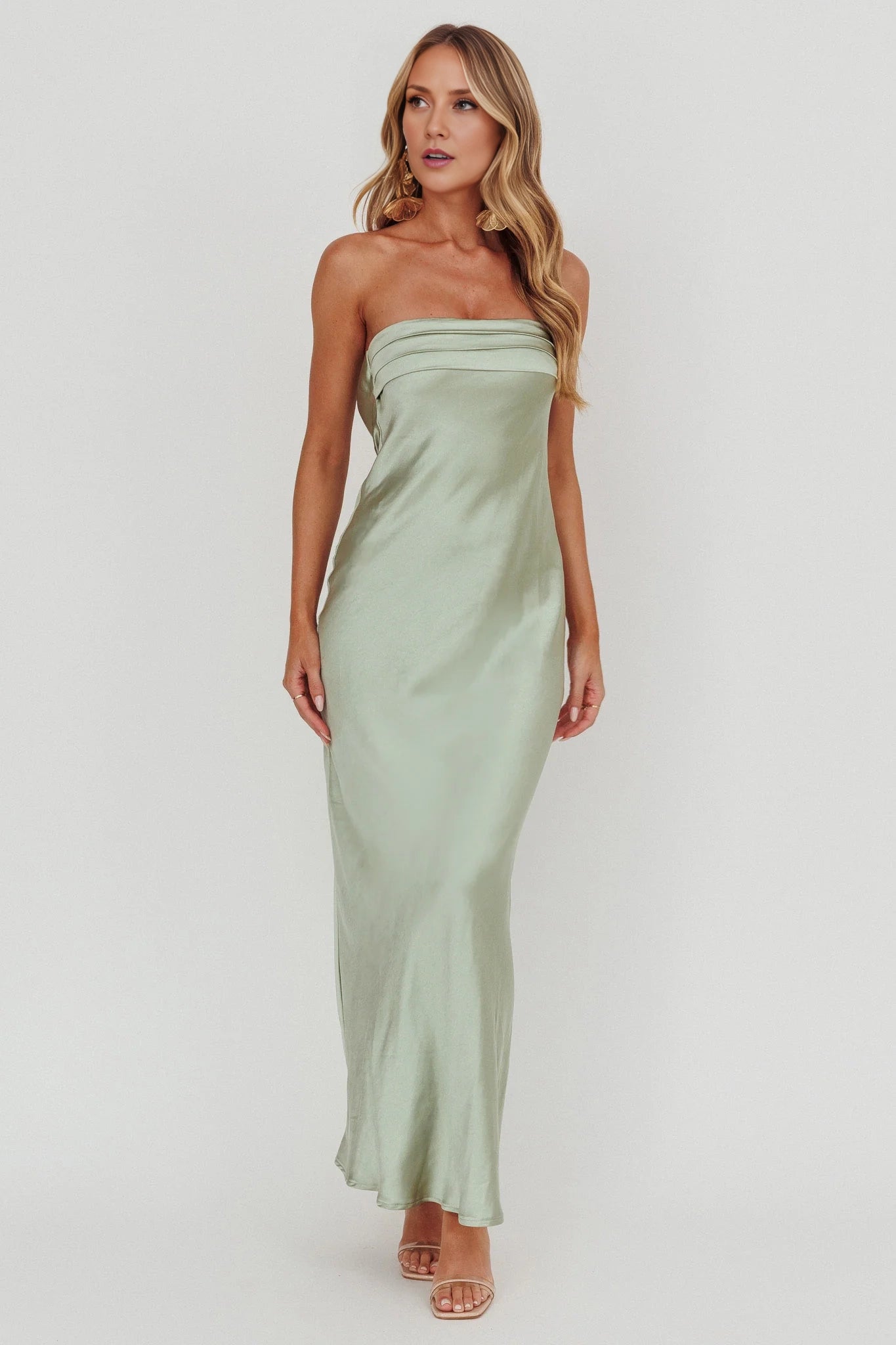 Elegant strapless strapless strapless pleated satin off shoulder extra long bridesmaid dress