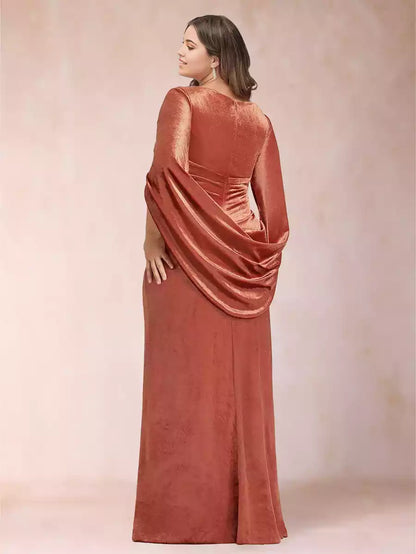 Elegant trumpet/mermaid V-neck half sleeve and floor size Mother of the Bride Dresses