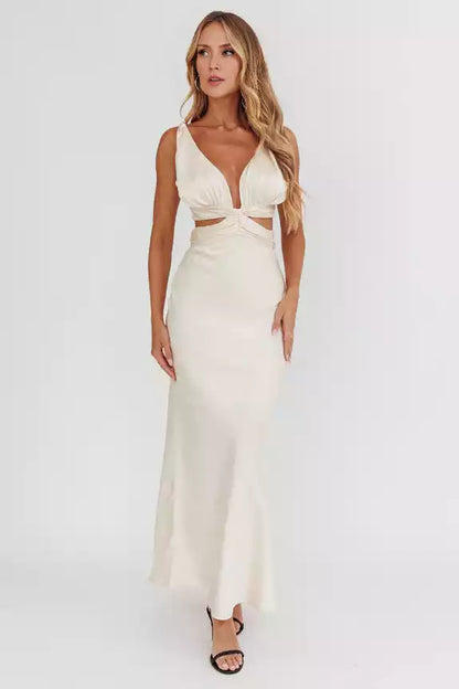 Elegant waist hollowed out back strap lined with hidden zipper Prom Dresses