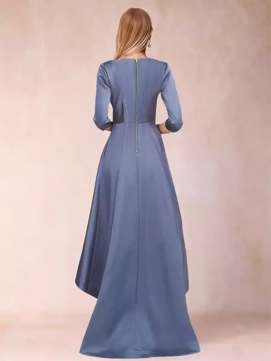 Enchanting A-line/Princess round neck with seven quarter sleeves and ruffled edges, Mother of the Bride Dresses