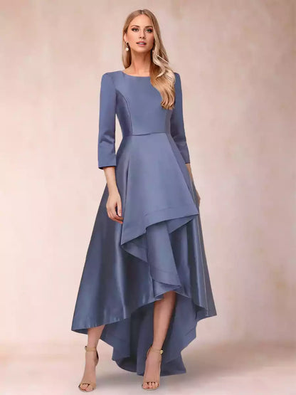Enchanting A-line/Princess round neck with seven quarter sleeves and ruffled edges, Mother of the Bride Dresses