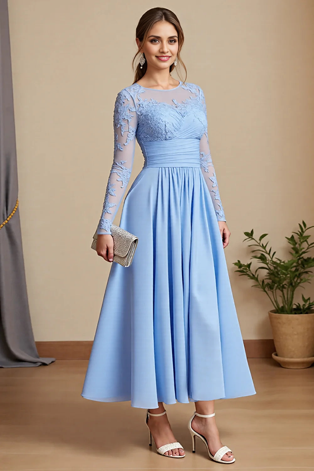 Enchanting A-line long sleeved applique slim fit with exquisite and elegant bride and mother dress
