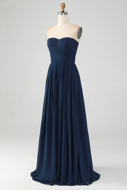 Enchanting A-line sweetheart pleated dress and floor bridesmaid gown