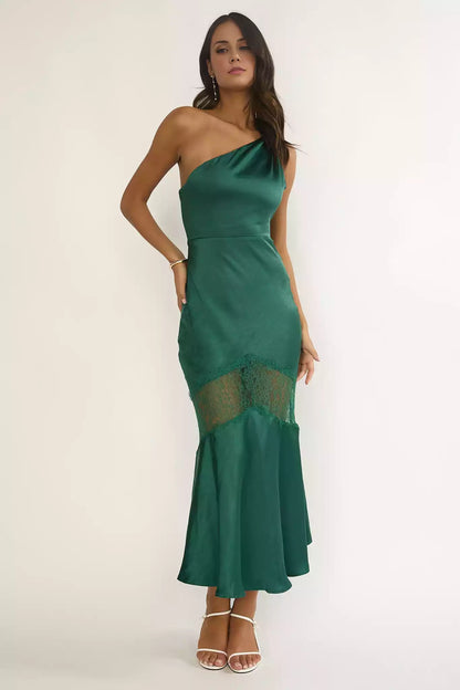 Enchanting lace lining with side zippers on one shoulder creates a stunning look for Bridesmaid Dresses