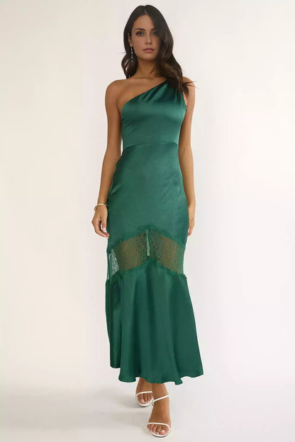 Enchanting lace lining with side zippers on one shoulder creates a stunning look for Bridesmaid Dresses