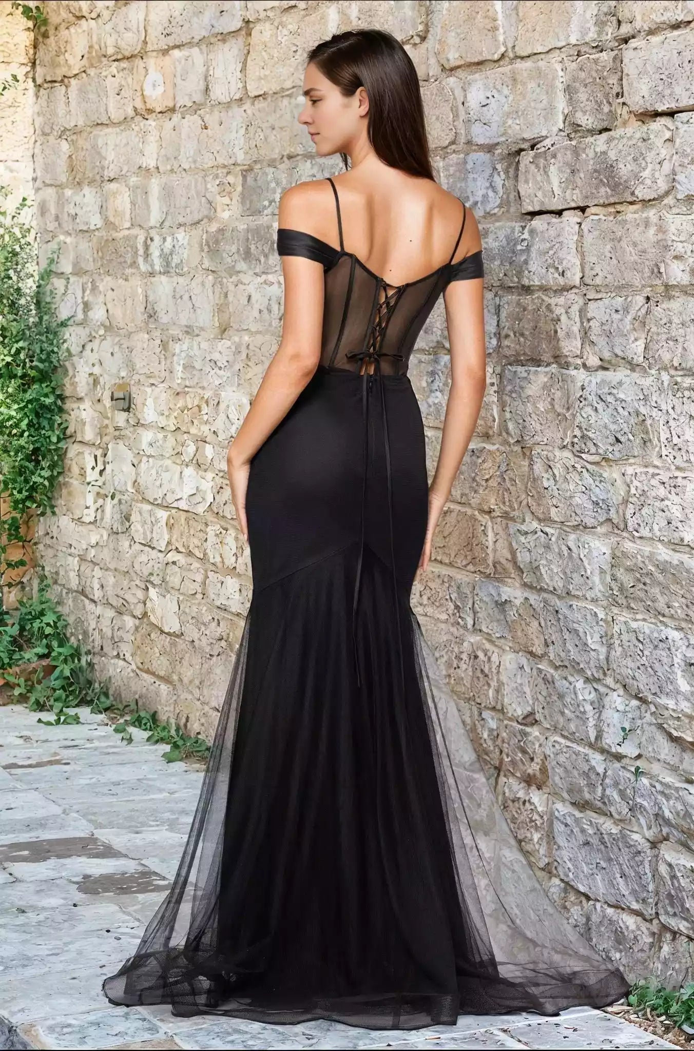 Enchanting mermaid slim shoulder strap hanging off the shoulder with heart-shaped neckline and transparent lace decal on the back Prom Dresses