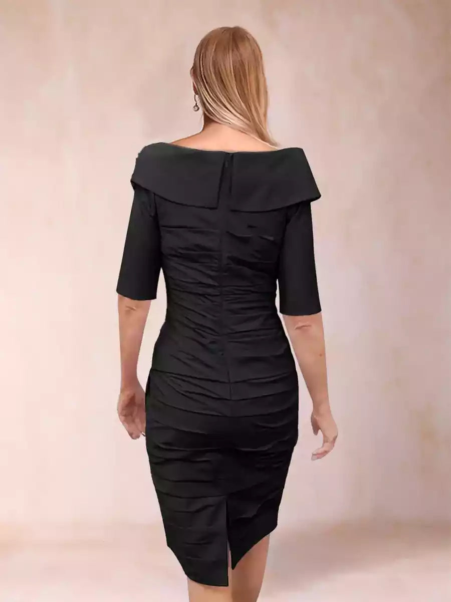 Enchanting slim fit/straight off shoulder knee length seven quarter sleeve pleated Mother of the Bride Dresses