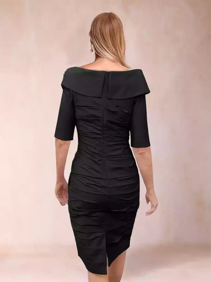 Enchanting slim fit/straight off shoulder knee length seven quarter sleeve pleated Mother of the Bride Dresses