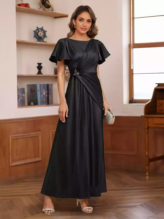 Enchanting slim fit/straight off shoulder knee length seven quarter sleeve pleated Mother of the Bride Dresses