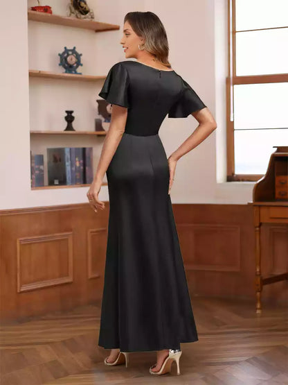 Enchanting slim fit/straight off shoulder knee length seven quarter sleeve pleated Mother of the Bride Dresses
