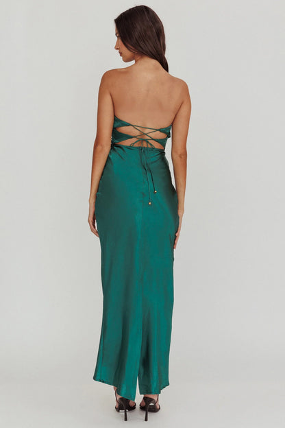 Enchanting strapless tight corset with twisted back and lace up bridesmaid dress