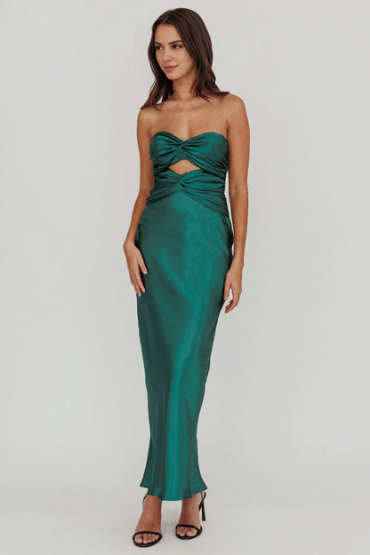 Enchanting strapless tight corset with twisted back and lace up bridesmaid dress