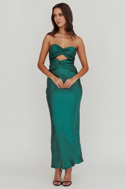 Enchanting strapless tight corset with twisted back and lace up bridesmaid dress