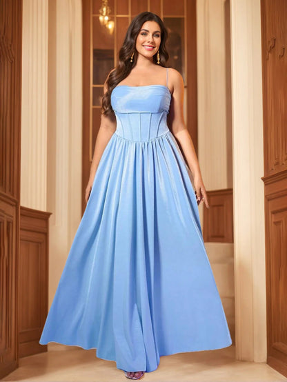 Ethereal Strapless Corset Bodice A-Line Evening Dress with Convertible Spaghetti Straps