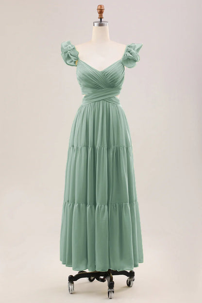 A Line Pleated Chiffon Wedding Party Guest Dress with Ruffles