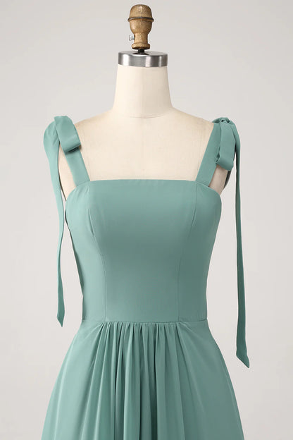 A-Line Spaghetti Straps Pleated Floor Length Bridesmaid Dress