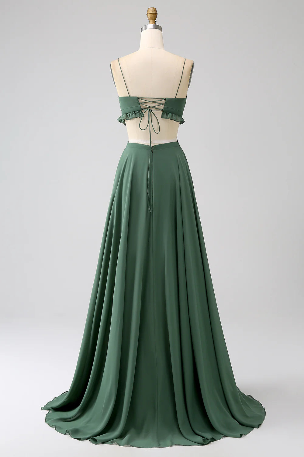 A-Line Spaghetti Straps Backless Chiffon Long Bridesmaid Dress