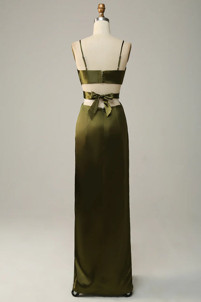 Sheath Spaghetti Straps Cut Out Satin Bridesmaid Dress