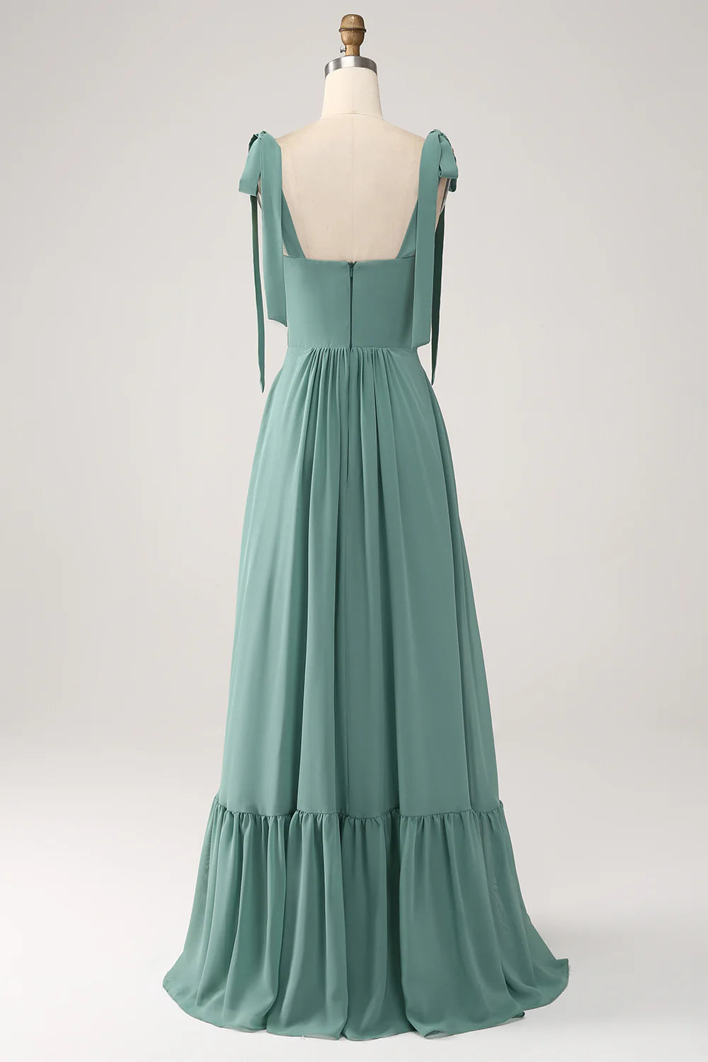 A-Line Spaghetti Straps Pleated Floor Length Bridesmaid Dress