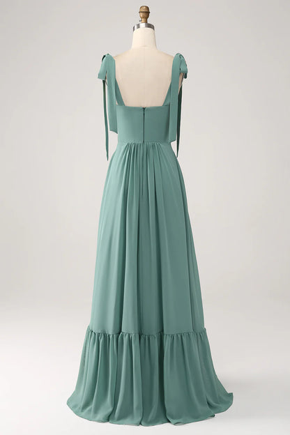 A-Line Spaghetti Straps Pleated Floor Length Bridesmaid Dress