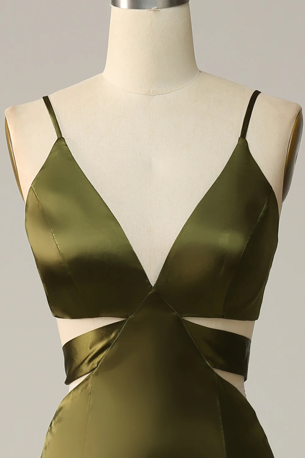Sheath Spaghetti Straps Cut Out Satin Bridesmaid Dress