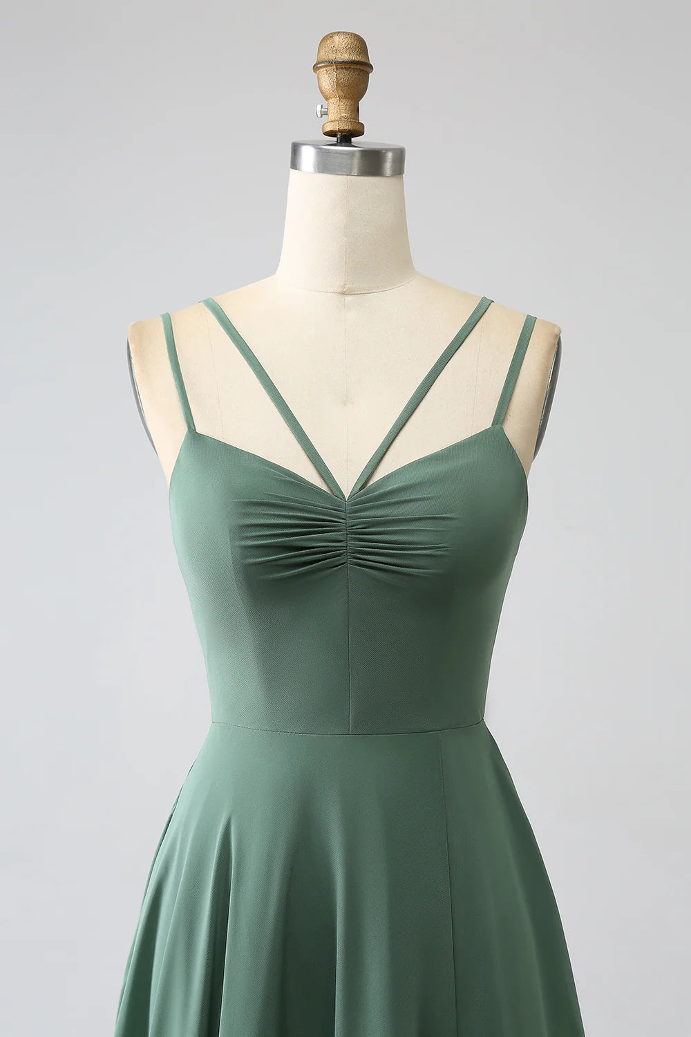 A-Line Spaghetti Straps Pleated Chiffon Bridesmaid Dress With Slit