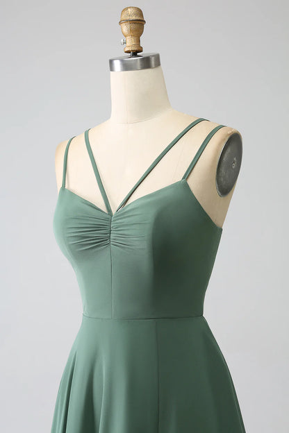 A-Line Spaghetti Straps Pleated Chiffon Bridesmaid Dress With Slit