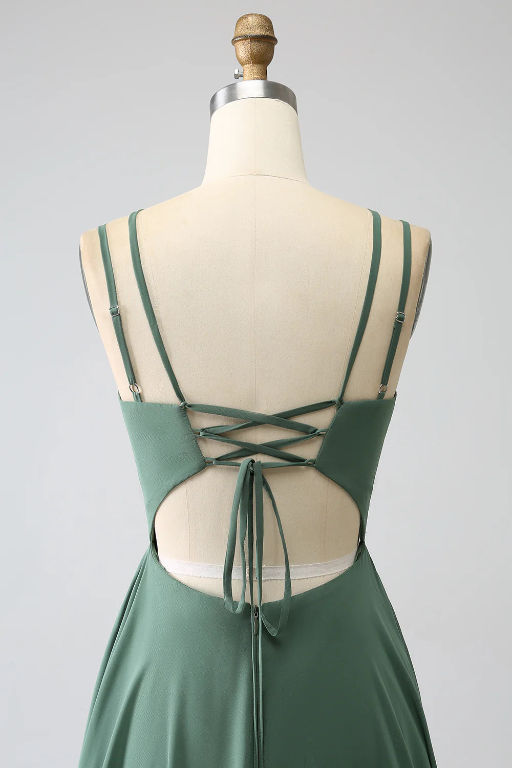 A-Line Spaghetti Straps Pleated Chiffon Bridesmaid Dress With Slit
