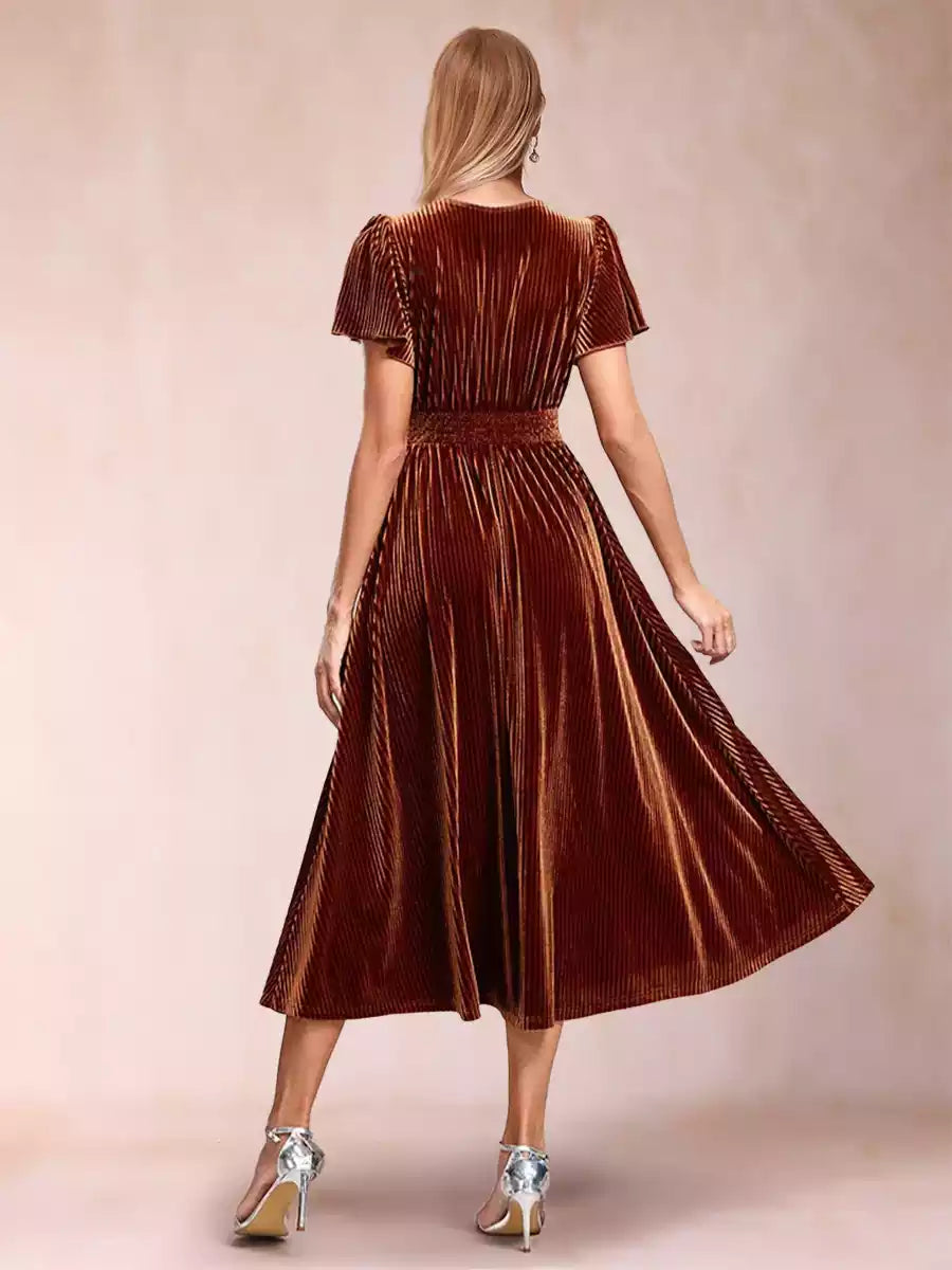 Exquisite A-line/princess style velvet V-neck knee length Mother of the Bride Dresses