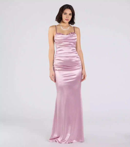 Exquisite elastic satin heart-shaped neckline with bead embroidery, applique, pleats, high neckline, adjustable slim shoulder straps Prom Dresses