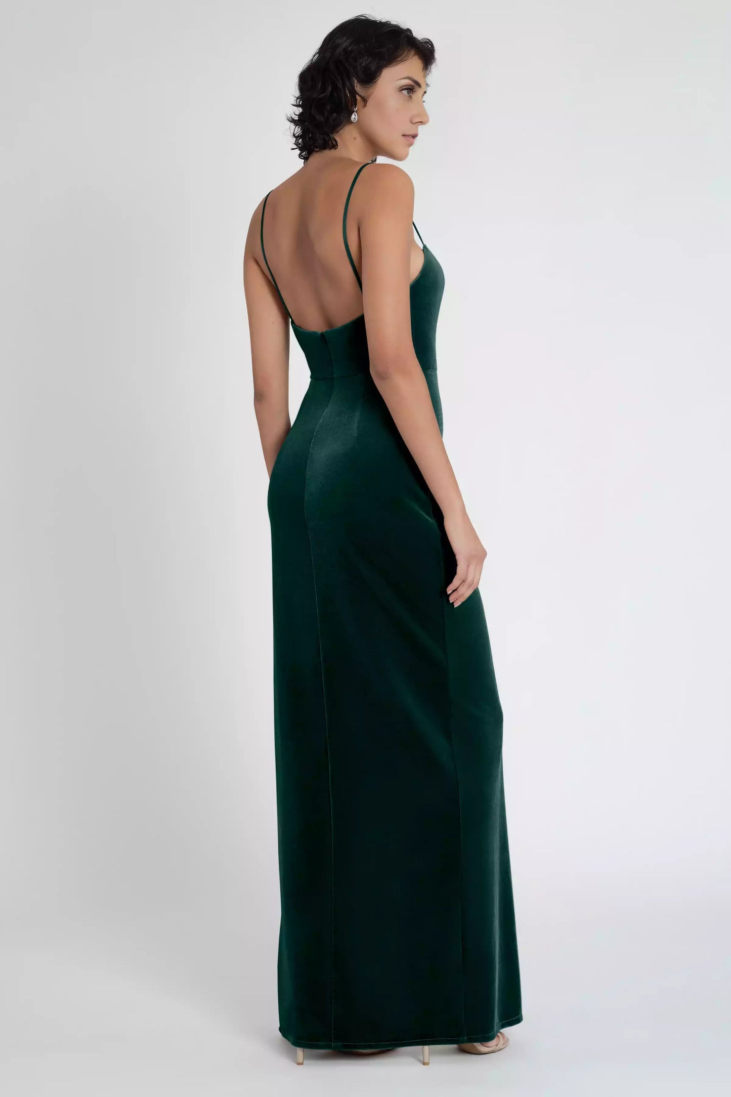 Exquisite fine shoulder strap velvet straight neck slim fit side slit creates a modern yet timeless silhouette for Evening Dresses