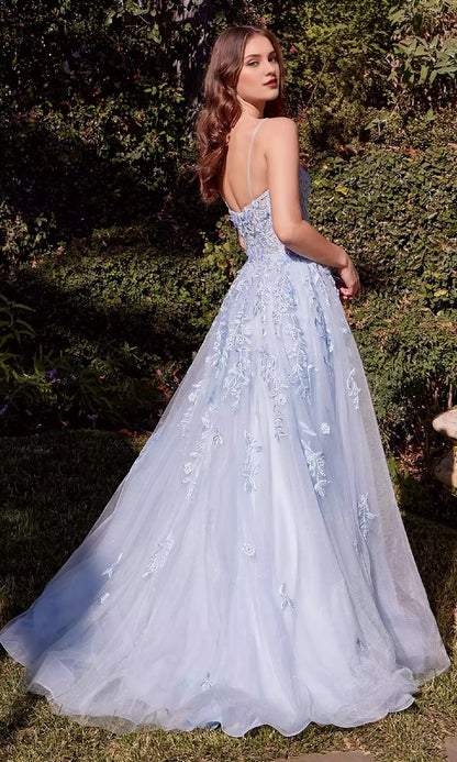 Exquisite floral lace decals embellish the long A-line silhouette, making you shine at night with Prom Dresses