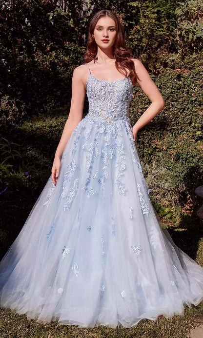Exquisite floral lace decals embellish the long A-line silhouette, making you shine at night with Prom Dresses